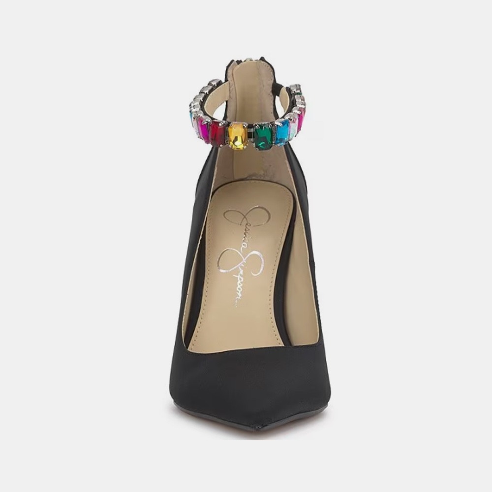JESSICA SIMPSON Samiyah Jewel Ankle Strap Point Toe Pumps Black Matte Satin 6.5 - Picture 2 of 16